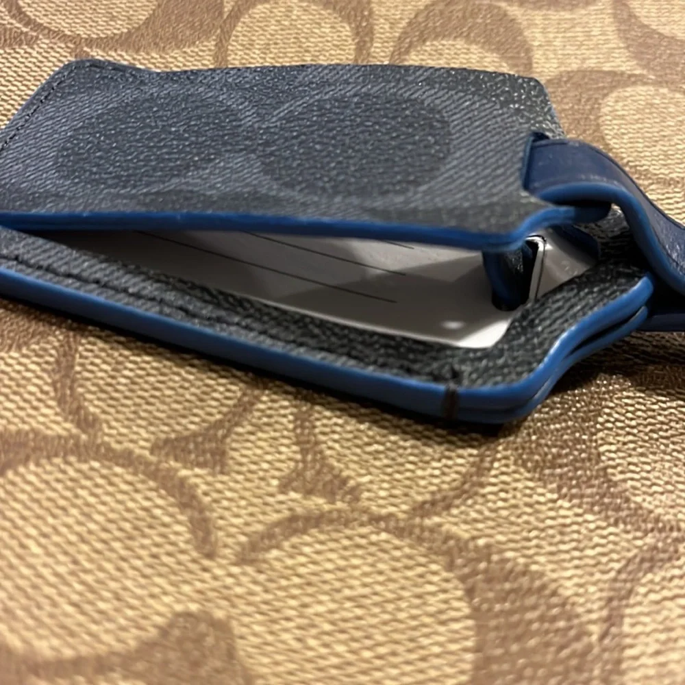 Coach New York Signature Luggage Tag blue charcoal new Key Ring Key FOB keyring